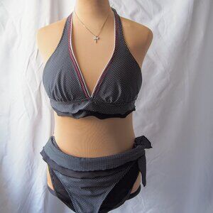 24th & OCEAN Swim Set Embellished Halter Style Bikini Top/ Bottom,Vintage Size L